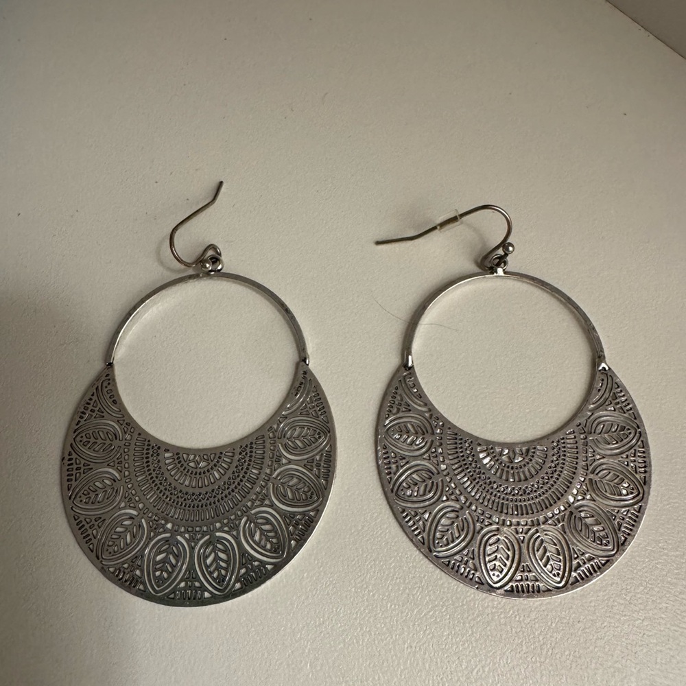 Silver Filigree Crescent Hoop Earrings - Women Jewelry